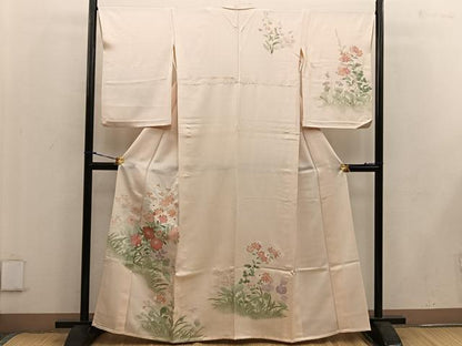 平和屋着物▽訪問着　単衣　手描き　菊花文　正絹　逸品　BAAW3559mz