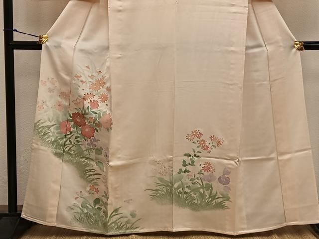 平和屋着物▽訪問着　単衣　手描き　菊花文　正絹　逸品　BAAW3559mz