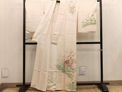 平和屋着物▽訪問着　単衣　手描き　菊花文　正絹　逸品　BAAW3559mz