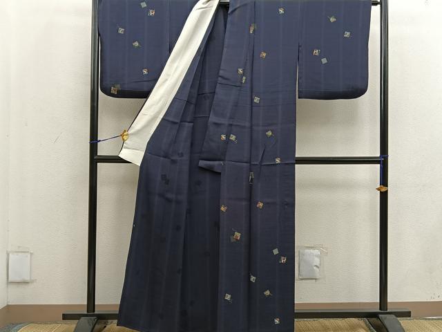 平和屋着物▽上質な小紋 単衣 吉祥花鳥文 正絹 逸品 BAAW3560mz
