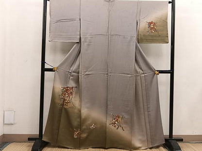 平和屋着物▽訪問着　単衣　刺繍　誰が袖花文　暈し染め　金彩　正絹　逸品　BAAW3564mz