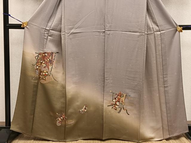 平和屋着物▽訪問着　単衣　刺繍　誰が袖花文　暈し染め　金彩　正絹　逸品　BAAW3564mz