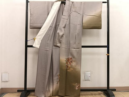 平和屋着物▽訪問着　単衣　刺繍　誰が袖花文　暈し染め　金彩　正絹　逸品　BAAW3564mz