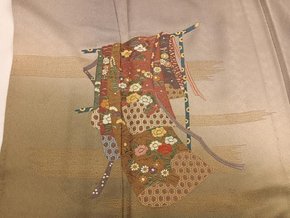 平和屋着物▽訪問着　単衣　刺繍　誰が袖花文　暈し染め　金彩　正絹　逸品　BAAW3564mz