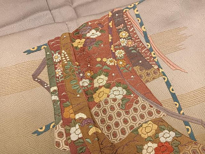 平和屋着物▽訪問着　単衣　刺繍　誰が袖花文　暈し染め　金彩　正絹　逸品　BAAW3564mz
