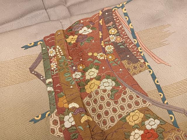 平和屋着物▽訪問着　単衣　刺繍　誰が袖花文　暈し染め　金彩　正絹　逸品　BAAW3564mz