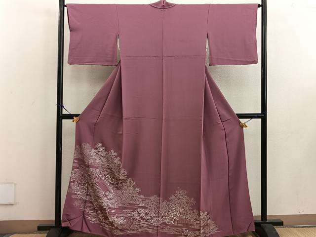 平和屋着物■色留訪問着 渡橋風景花文 正絹 逸品 BAAW3581mz
