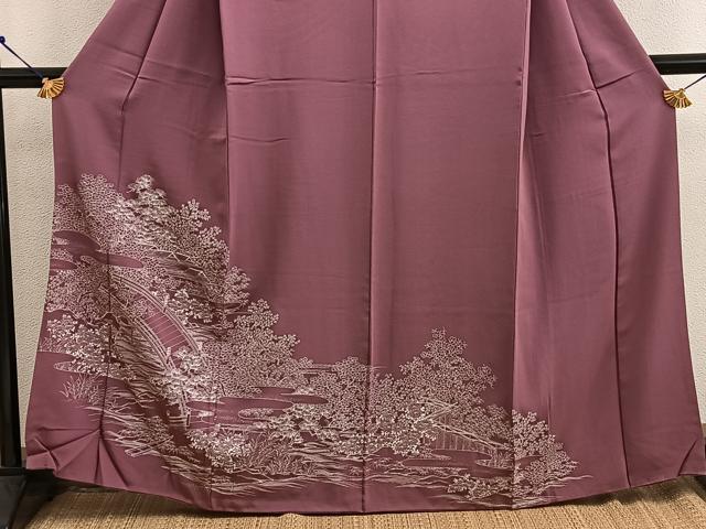 平和屋着物■色留訪問着 渡橋風景花文 正絹 逸品 BAAW3581mz