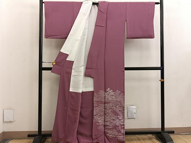 平和屋着物■色留訪問着 渡橋風景花文 正絹 逸品 BAAW3581mz
