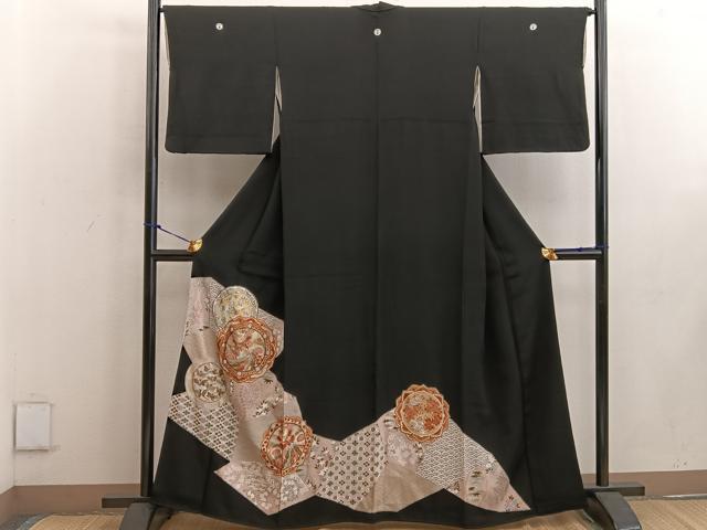 平和屋着物■豪華黒留袖　駒刺繍　鳳凰花文　金彩　正絹　逸品　BAAW3584mz