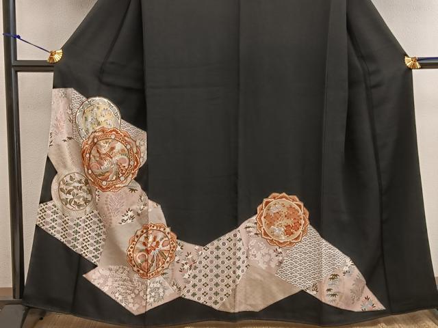 平和屋着物■豪華黒留袖　駒刺繍　鳳凰花文　金彩　正絹　逸品　BAAW3584mz