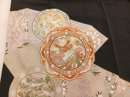 平和屋着物■豪華黒留袖　駒刺繍　鳳凰花文　金彩　正絹　逸品　BAAW3584mz