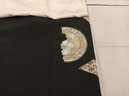 平和屋着物■豪華黒留袖　駒刺繍　鳳凰花文　金彩　正絹　逸品　BAAW3584mz