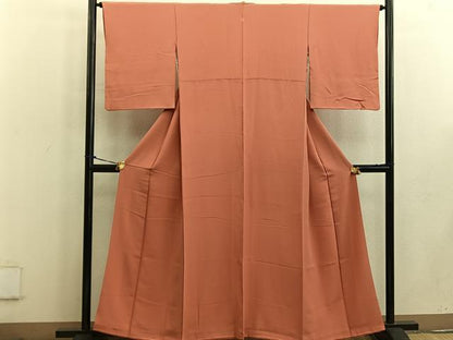 平和屋着物●上質な色無地 鉛丹色 正絹 逸品 BAAW3605mz