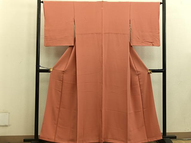 平和屋着物●上質な色無地 鉛丹色 正絹 逸品 BAAW3605mz