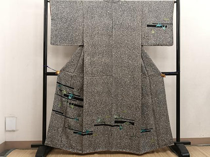 平和屋着物●訪問着 折り鶴 たたき染め 黒地 正絹 逸品 BAAW3607mz