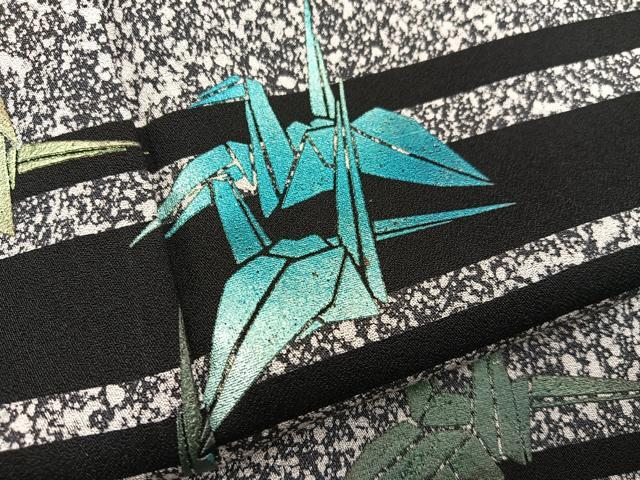 平和屋着物●訪問着 折り鶴 たたき染め 黒地 正絹 逸品 BAAW3607mz