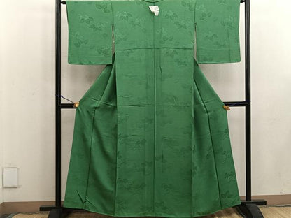 平和屋着物●上質な色無地 草葉地紋 松葉色 正絹 逸品 BAAW3609mz
