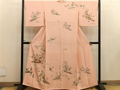 平和屋着物●訪問着 駒刺繍 枝梅菊花文 金彩 正絹 逸品 BAAW3614mz
