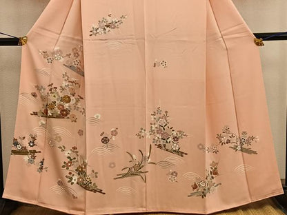 平和屋着物●訪問着 駒刺繍 枝梅菊花文 金彩 正絹 逸品 BAAW3614mz
