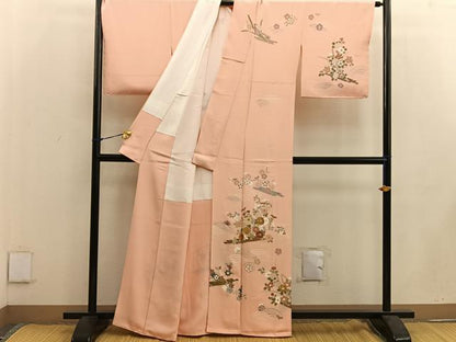 平和屋着物●訪問着 駒刺繍 枝梅菊花文 金彩 正絹 逸品 BAAW3614mz