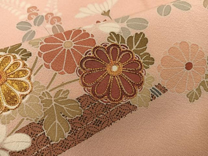 平和屋着物●訪問着 駒刺繍 枝梅菊花文 金彩 正絹 逸品 BAAW3614mz