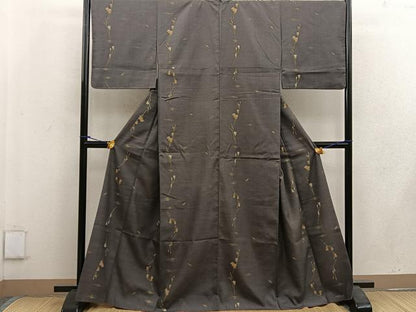 平和屋着物●上質な小紋 紬地 枝花文 金彩 正絹 逸品 BAAW3619mz