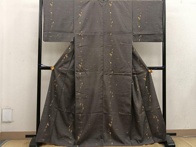 平和屋着物●上質な小紋 紬地 枝花文 金彩 正絹 逸品 BAAW3619mz