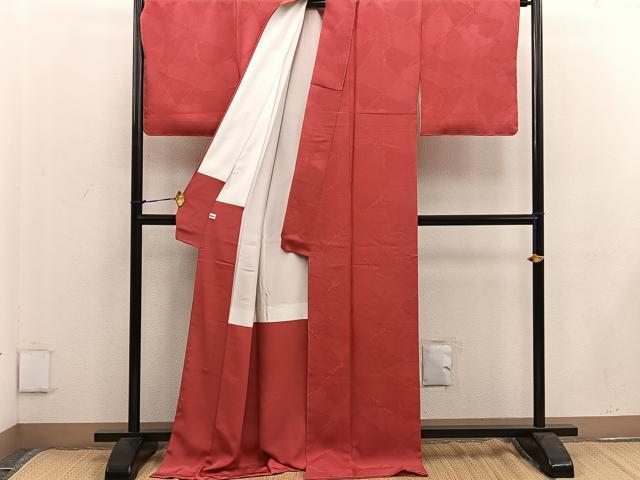 平和屋着物●上質な色無地 赤丹色 正絹 逸品 BAAW3620mz