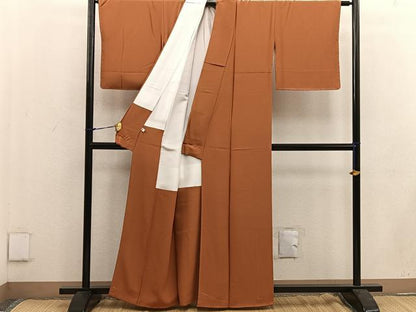 平和屋着物●上質な色無地 土色 正絹 逸品 未使用 BAAW3621mz