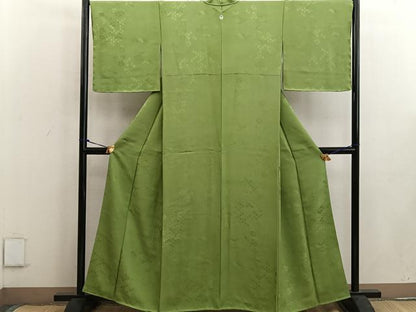 平和屋着物●上質な色無地 草花文 苗色 正絹 逸品 未使用 BAAW3635mz