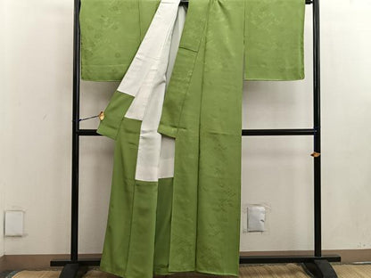 平和屋着物●上質な色無地 草花文 苗色 正絹 逸品 未使用 BAAW3635mz