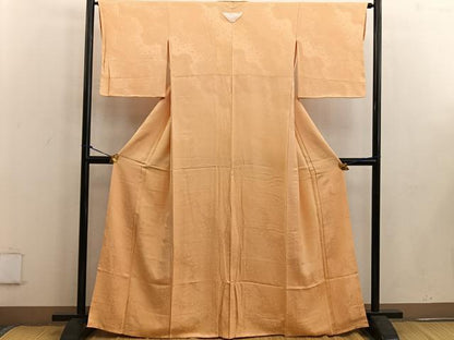 平和屋着物●上質な色無地 流水唐草地紋 萱草色 正絹 逸品 未使用 BAAW3637mz