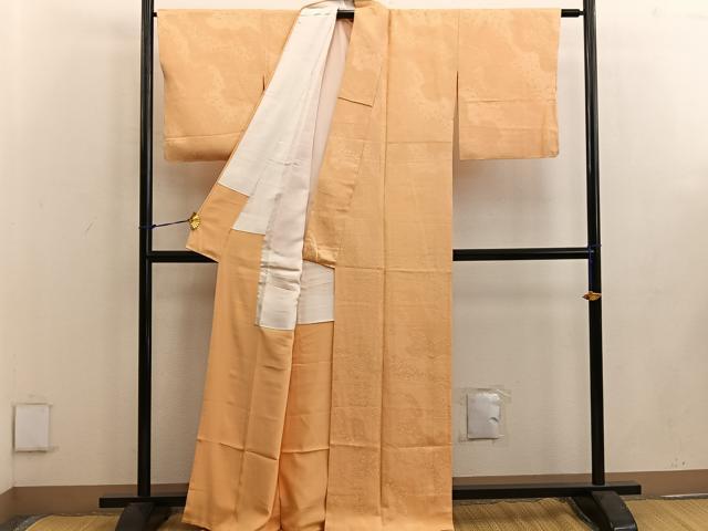 平和屋着物●上質な色無地 流水唐草地紋 萱草色 正絹 逸品 未使用 BAAW3637mz
