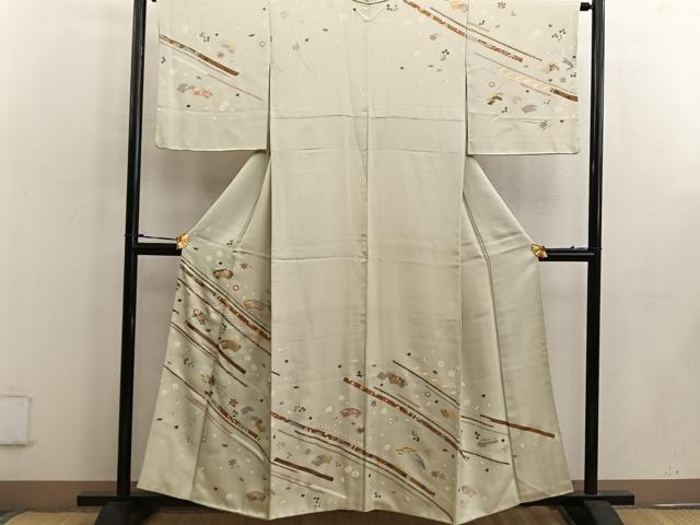 平和屋着物●訪問着 駒刺繍 地紙花文 金彩 正絹 逸品 BAAW3642mz