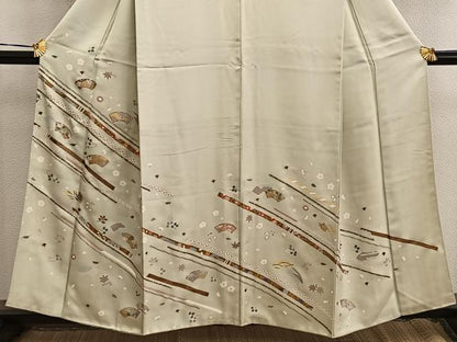 平和屋着物●訪問着 駒刺繍 地紙花文 金彩 正絹 逸品 BAAW3642mz
