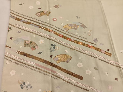 平和屋着物●訪問着 駒刺繍 地紙花文 金彩 正絹 逸品 BAAW3642mz