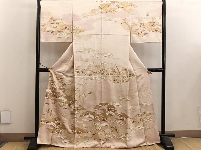 平和屋着物●銀座きしや 訪問着 駒刺繍 松竹梅 金彩 正絹 逸品 BAAW3643mz