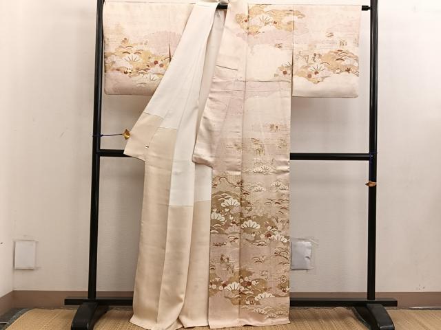 平和屋着物●銀座きしや 訪問着 駒刺繍 松竹梅 金彩 正絹 逸品 BAAW3643mz