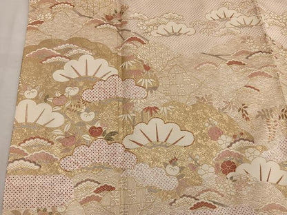 平和屋着物●銀座きしや 訪問着 駒刺繍 松竹梅 金彩 正絹 逸品 BAAW3643mz