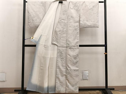 平和屋着物●本場大島紬 白大島 9マルキ 草花文 正絹 逸品 BAAW3644mz