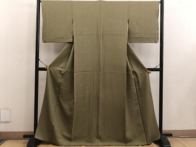 平和屋着物●上質な色無地 黄海松茶色 正絹 逸品 BAAW3650mz