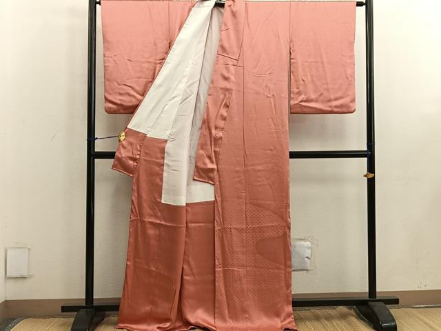 平和屋着物●無地絵羽訪問着 草花地紋 甚三紅色 正絹 逸品 BAAW3652mz