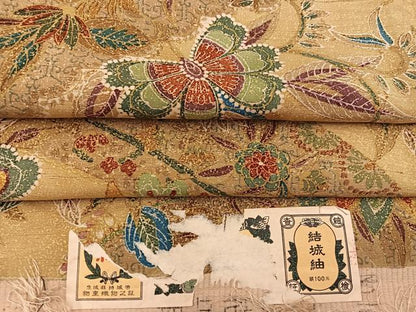 平和屋着物●結城紬 胴抜き仕立て 型染め 更紗花文 証紙付き 正絹 逸品 BAAW3656mz