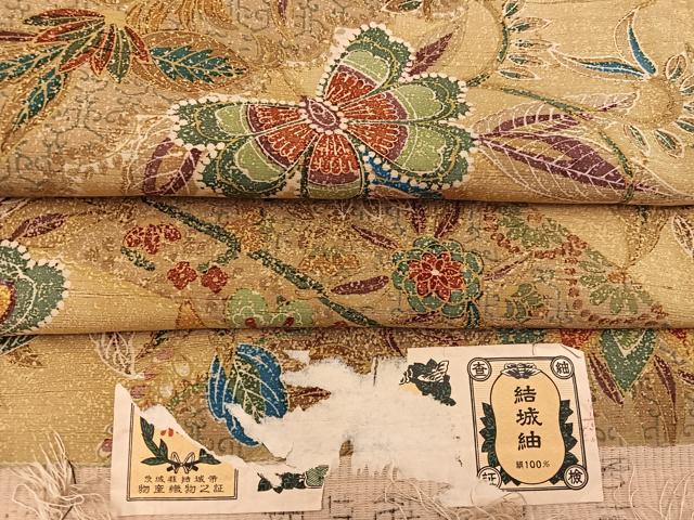 平和屋着物●結城紬 胴抜き仕立て 型染め 更紗花文 証紙付き 正絹 逸品 BAAW3656mz