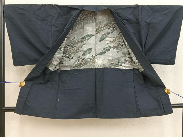 平和屋着物●男性 紬 アンサンブル 蝋色 正絹 逸品 BAAW3658mz