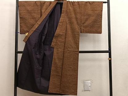 平和屋着物●男性 紬 アンサンブル 灰茶色 正絹 逸品 未使用 BAAW3659mz