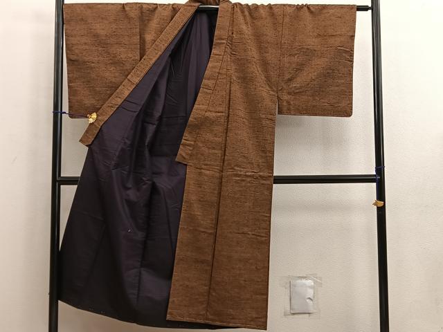 平和屋着物●男性 紬 アンサンブル 灰茶色 正絹 逸品 未使用 BAAW3659mz