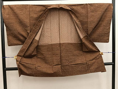 平和屋着物●男性 紬 アンサンブル 灰茶色 正絹 逸品 未使用 BAAW3659mz