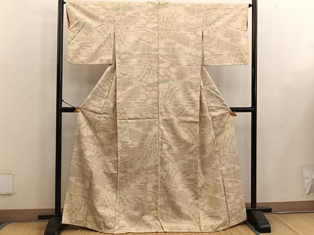 平和屋着物●本場結城玉紬 結織苑 100亀甲 幾何学文様 証紙付き 正絹 逸品 BAAW3661mz